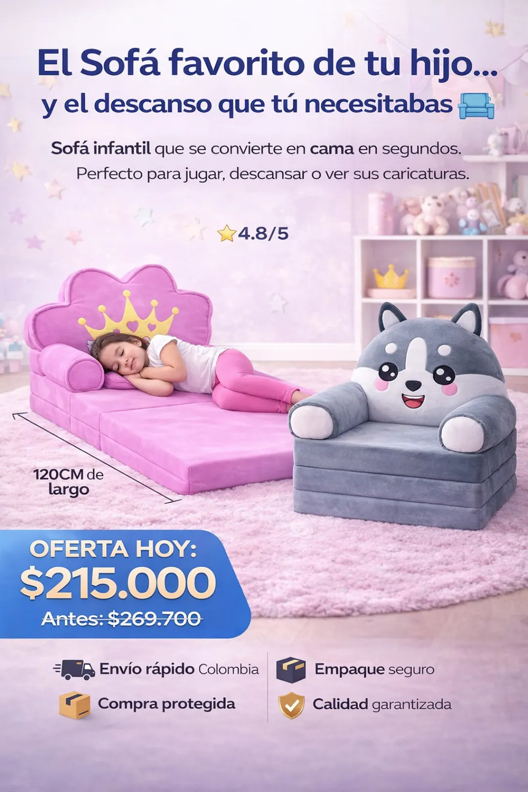 Sofá Cama Infantil Plegable 2 en 1