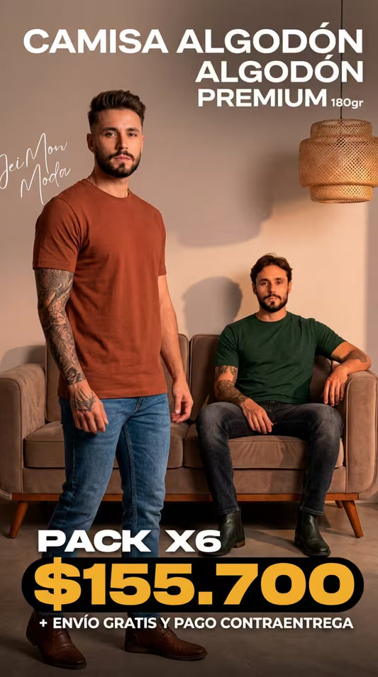 Camisetas x6 Algodón Premium 180G