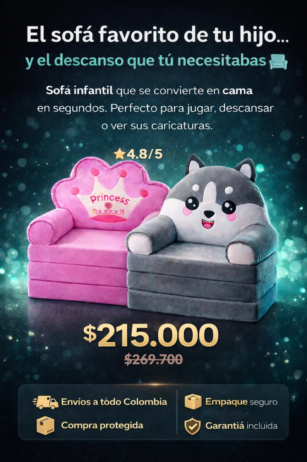 Sofá Cama Infantil Plegable 2 en 1